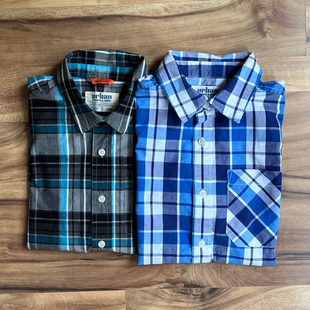 Lot of 2 Urban Pipeline Boys Short sleeve Button-down shirt L